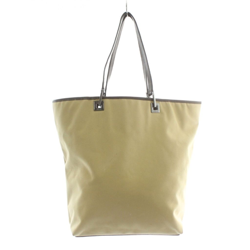 【中古】GUCCI トートバッグ ハンド キャンバス レザー オープントップ ロゴプレート ベージュ 茶色 31243 2123 グッチ GUCCI トートバッグ ハンド キャンバス レザー オープントップ