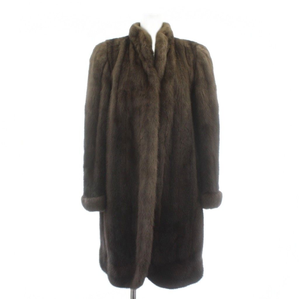 ニナリッチ NINA RICCI ミツコシ ファーコート アウター 毛皮 ミンク ロング 肩パッド 茶色 ブラウン XZ GY 18