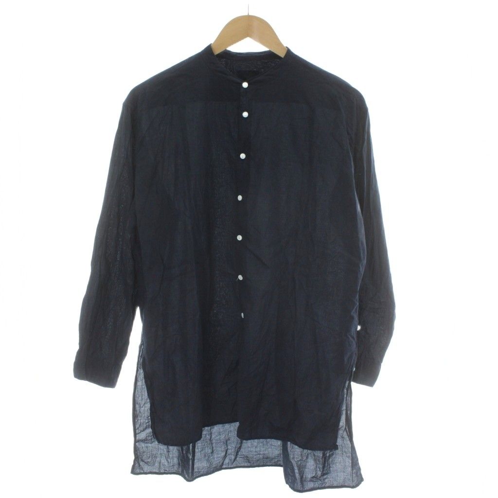 【中古】トゥジュー TOUJOURS スタンドカラー シャツ ブラウス 長袖 絹 シルク F ネイビー 紺色 /PP ■GY18 メンズ トゥジュー TOUJOURS スタンドカラー シャツ ブラウス 長袖 絹 シルク