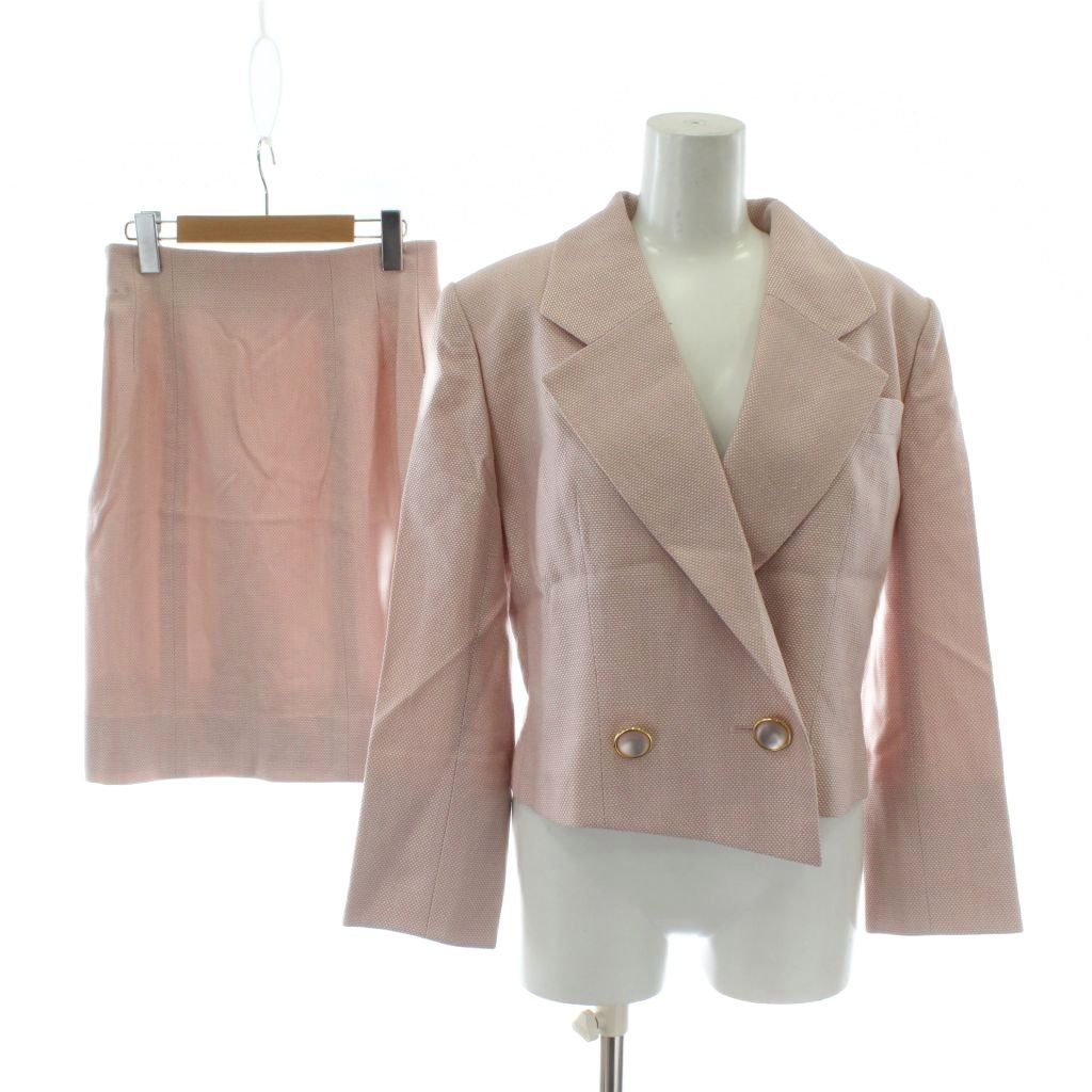 クリスチャンディオール Christian Dior セットアップ ジャケット ショート丈 スカート 膝丈 タイトスカート ブレザー 絹 シルク 9 ピンク PP