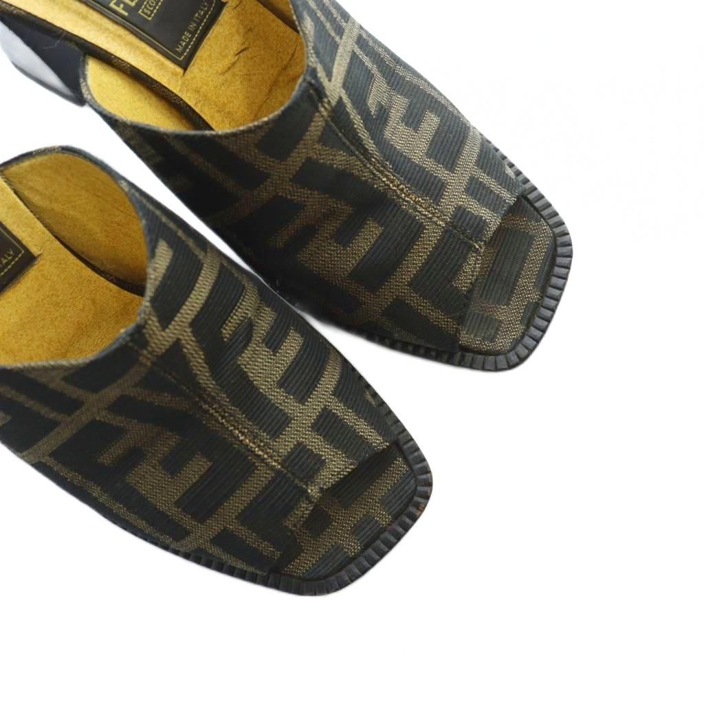 フェンディ FENDI サンダル ミュール スクエアトゥ ロゴ ズッカ柄