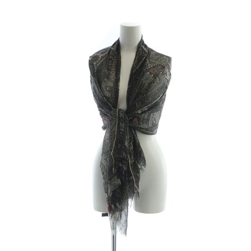 エトロ ETRO 大判ストール スカーフ 総柄 ロゴ 絹 シルク 黒 ブラック GY 11 MQ