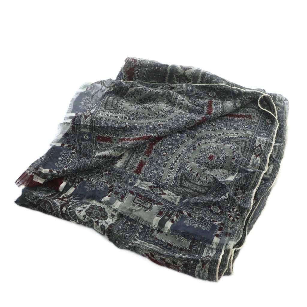 エトロ ETRO 大判ストール スカーフ 総柄 ロゴ 絹 シルク 黒 ブラック