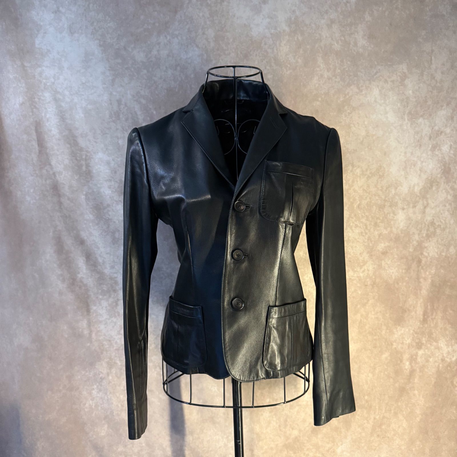 RALPH LAUREN ラルフローレン 本革 レザージャケット テーラード ブラック レディース M相当 薄手 柔らかレザー め 通勤 古着 ビンテージ