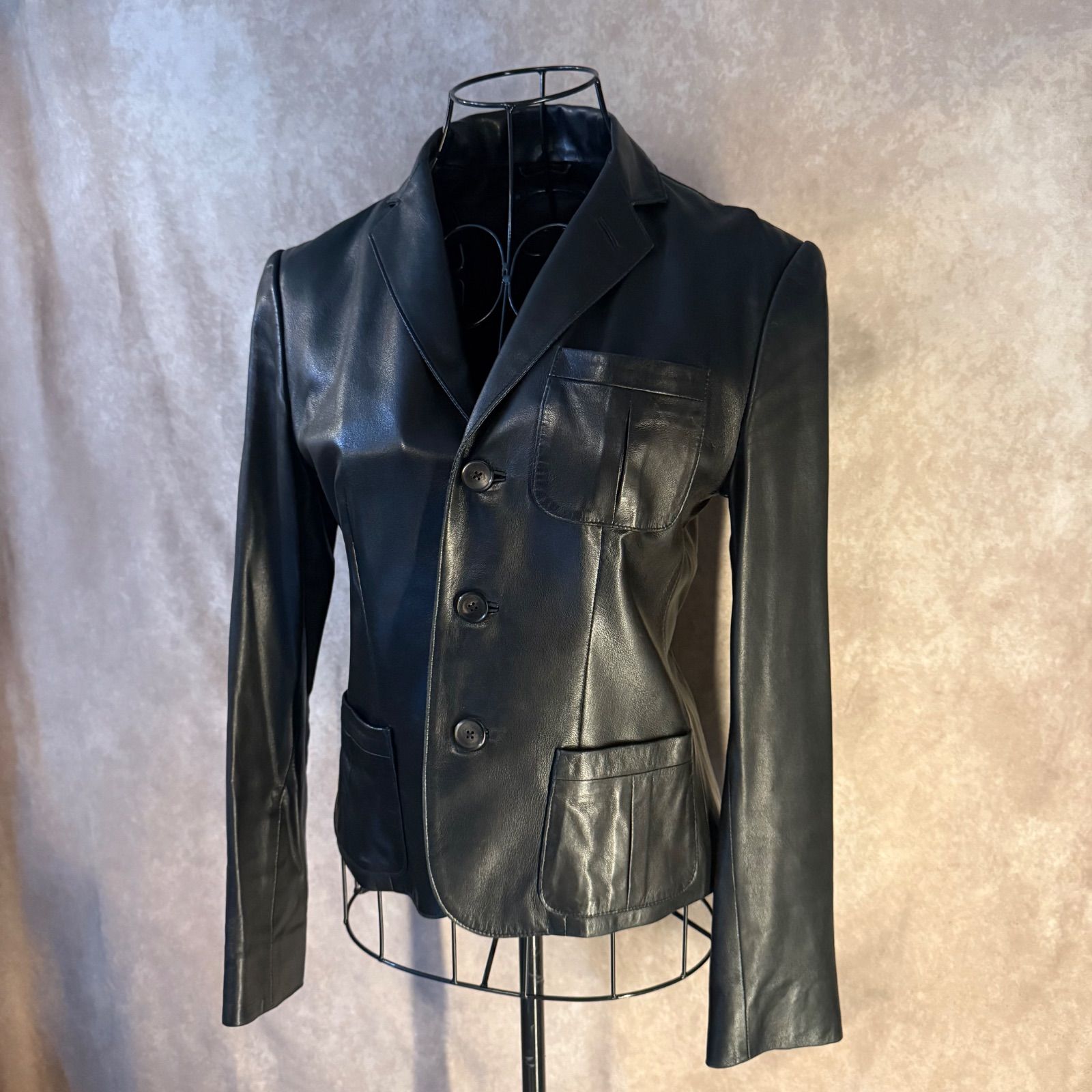 RALPH LAUREN ラルフローレン 本革 レザージャケット テーラード ブラック レディース M相当 薄手 柔らかレザー め 通勤 古着 ビンテージ