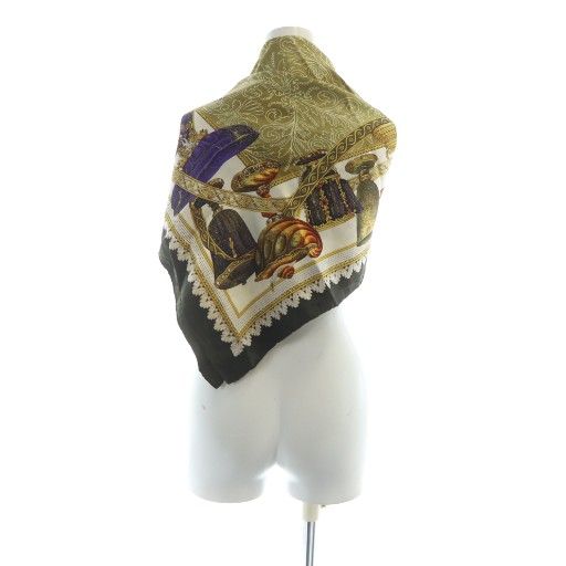 ロエベ LOEWE 大判スカーフ ストール ロゴ 総柄 絹 シルク マルチ GY 11 MQ OH