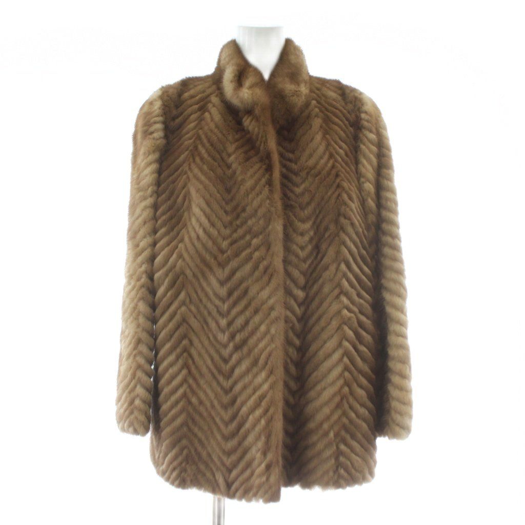 ノーブランド ファーコート アウター 毛皮 ミンク ミドル 9 M 茶色