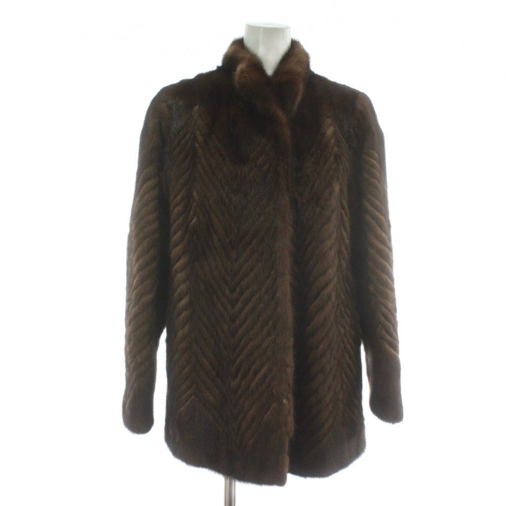 パリオン PARION ファーコート アウター 毛皮 ミンク ミドル 肩パッド 11 L 茶色 ブラウン XZ GY 18