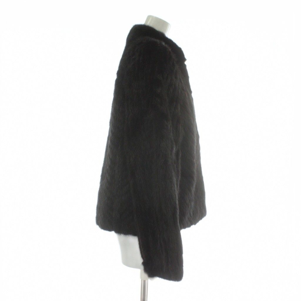 ノーブランド ファーコート アウター 毛皮 ミンク ショート丈 肩パッド 11 L 黒 ブラック XZ GY 18