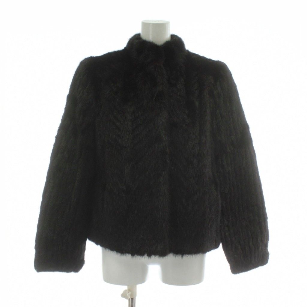 ノーブランド ファーコート アウター 毛皮 ミンク ショート丈 肩パッド 11 L 黒 ブラック XZ GY 18