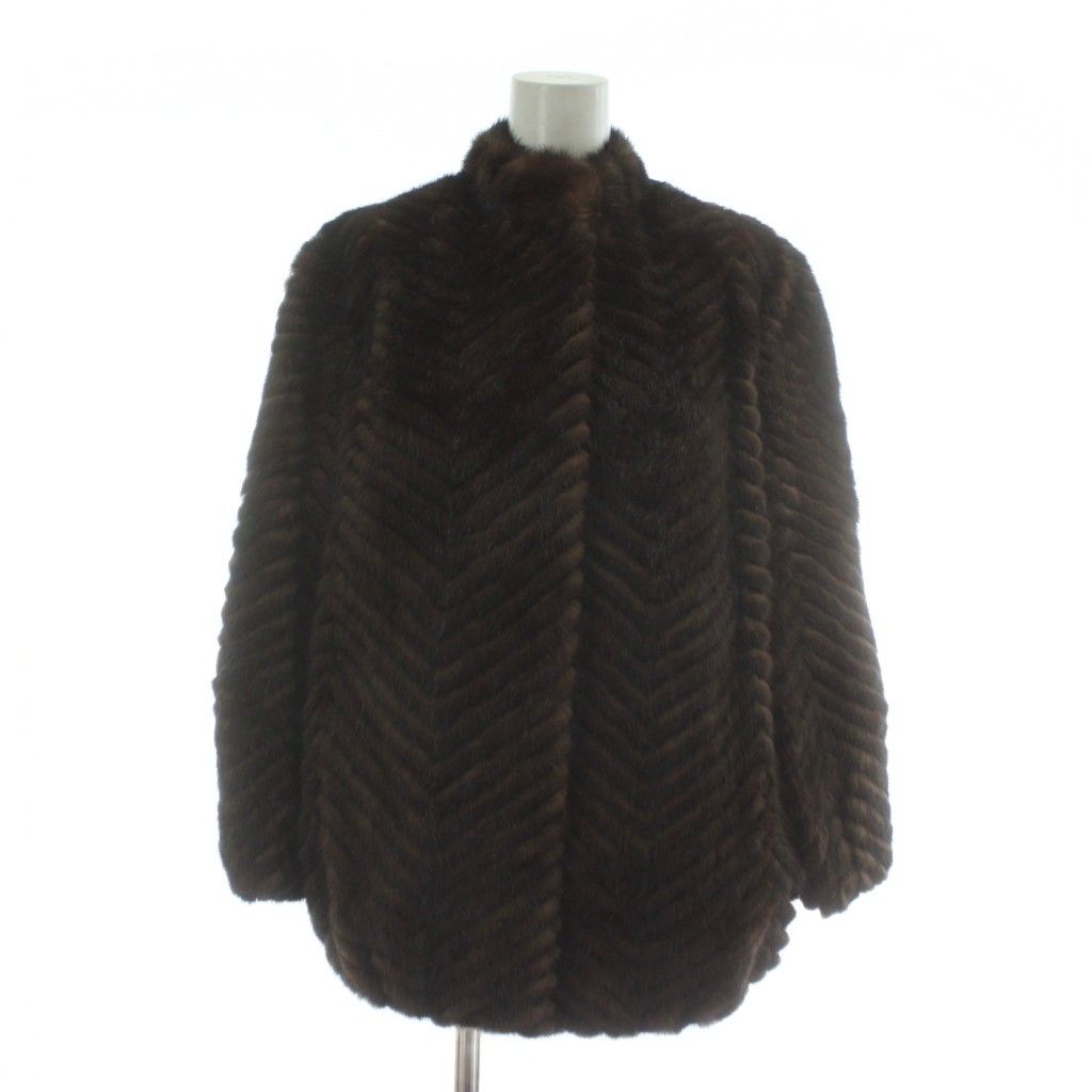 ノーブランド ファーコート アウター 毛皮 ミンク ミドル 11 L 茶色 ブラウン XZ GY 18