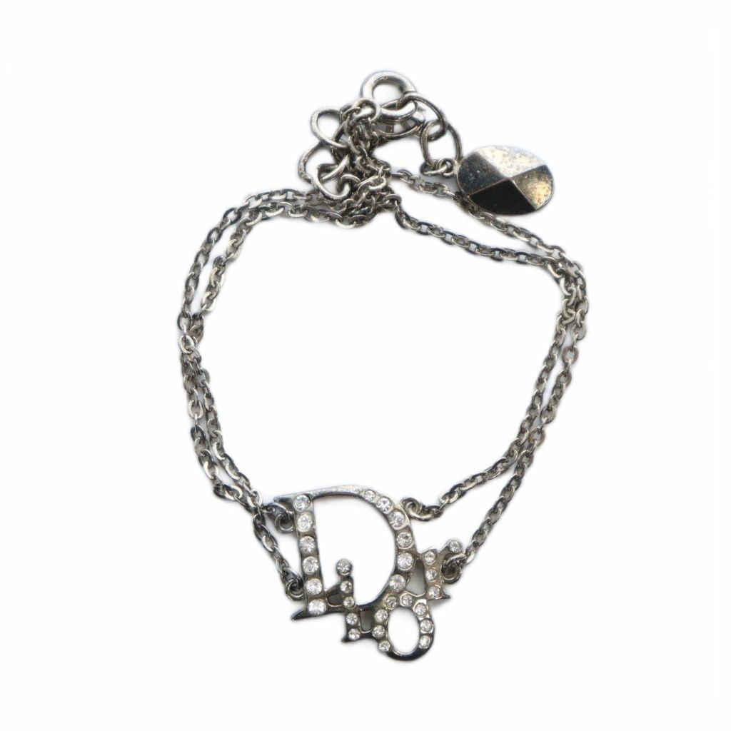 ディオール Dior ブレスレット バングル ロゴ ラインストーン シルバー色 GY 18 MQ OH