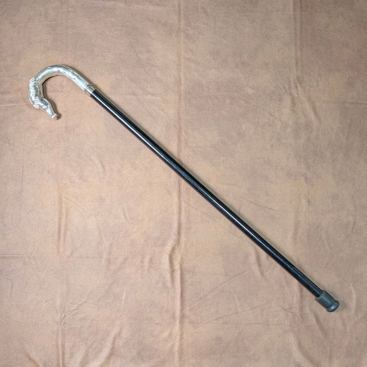 イタリアンヴィンテージ ブラックシャフト 純銀ホースヘッドハンドル ステッキ 杖 82 cm
