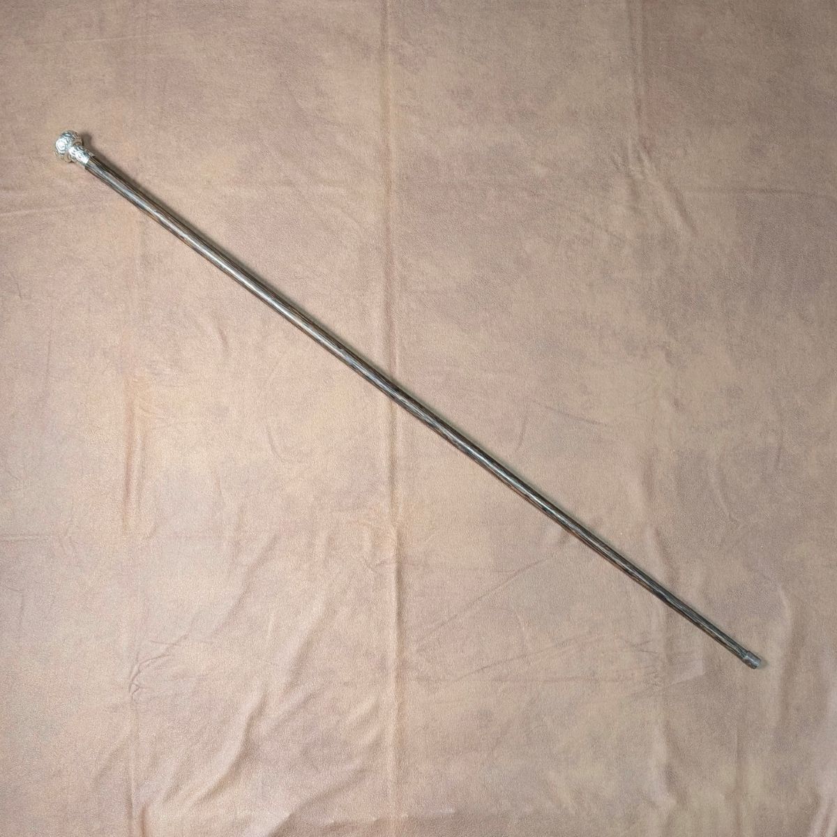 英国アンティーク ブラックシャフト 彫刻純銀製 ロンデルハンドル ステッキ 杖 86 cm