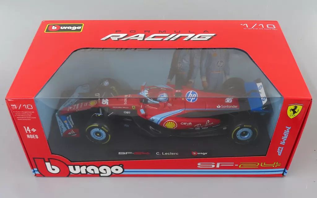 ミニカー 1 18 フェラーリ SF-24 マイアミGP 2025 C.ルクレール 16 ドライバー付 18-