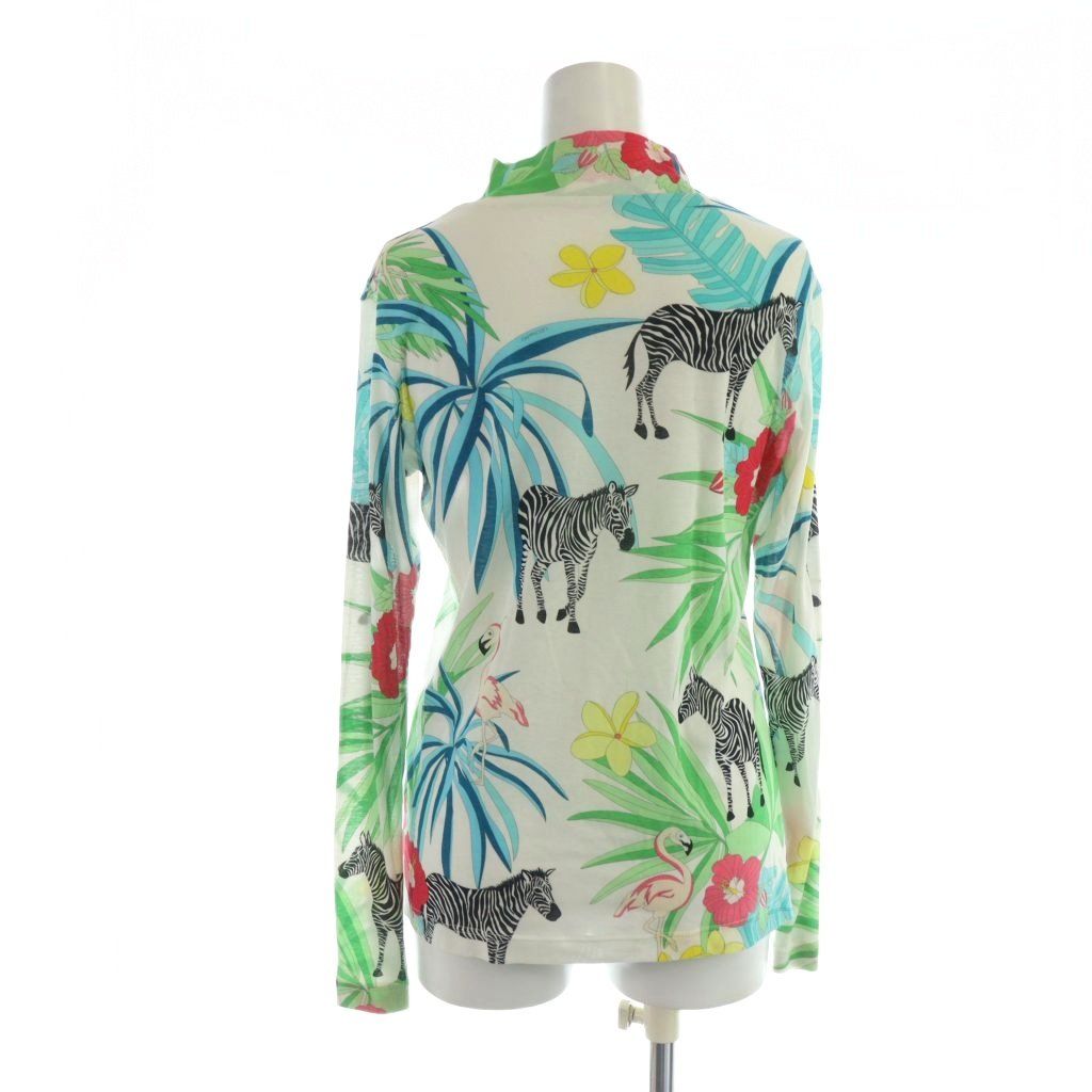 レオナール LEONARD カットソー 長袖 ハイネック ロゴ 薄手 動物 総柄 40 L マルチ GY 11 MQ