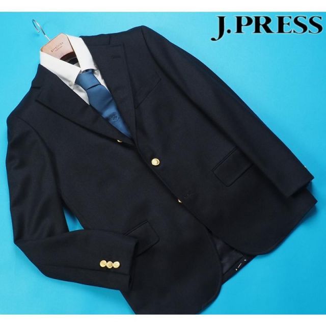 オンワード樫山 J PRESS ジェイプレス 秋冬 金 メタル釦 サキソニー起毛 ウール 紺ブレザー ジャケットA 6 濃紺 847604