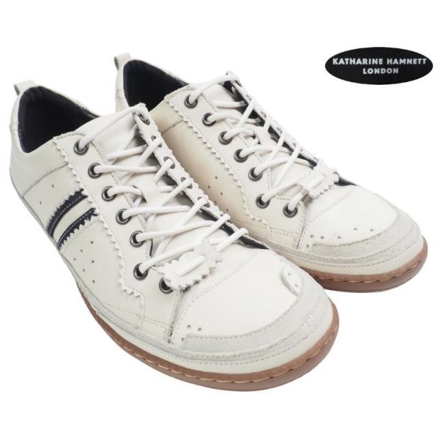 HAMNETT LONDON キャサリンハムネット ロンドン 本革レザー スニーカー シューズ 26 cmホワイト WHT 3965