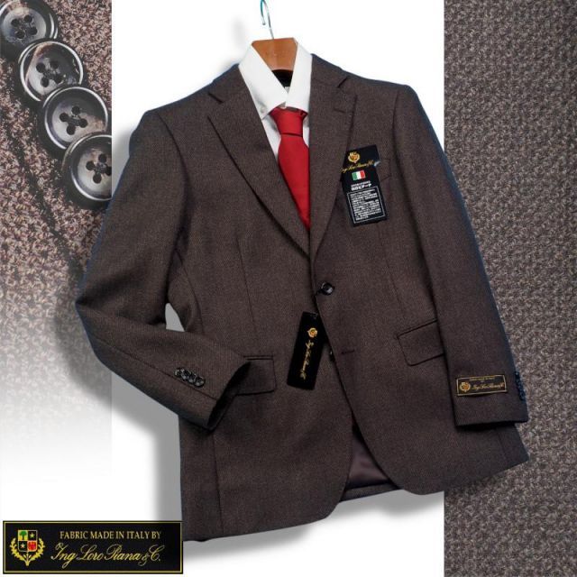 9 6万円 扱い 秋冬 Loro Piana ロロピアーナ 伊製生地 ウール ツイード ジャケットA 6茶 E 3051690