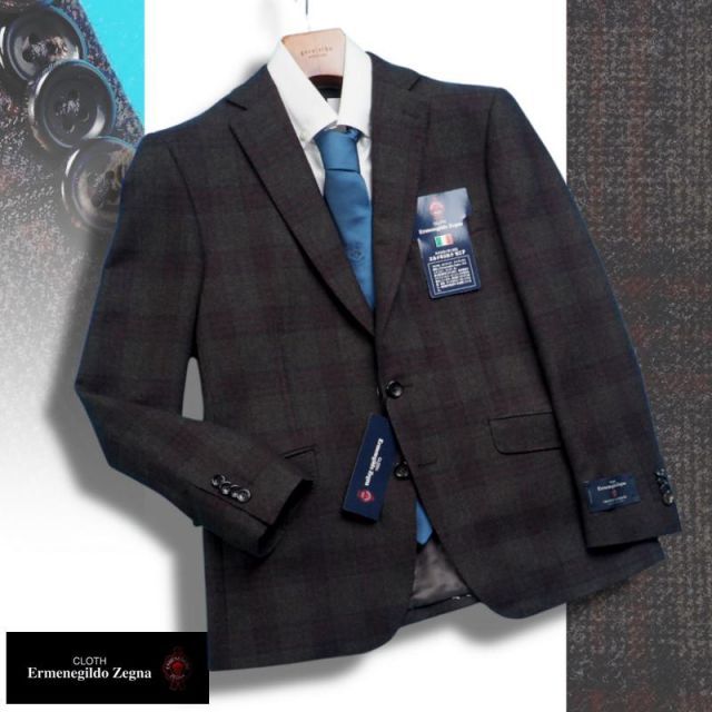 12 9万円 扱い 秋冬 Ermenegildo Zegna ゼニア Trofeo Cashmere 伊生地 カシミヤ混 フラノ ジャケットAB 5茶 E 3053290