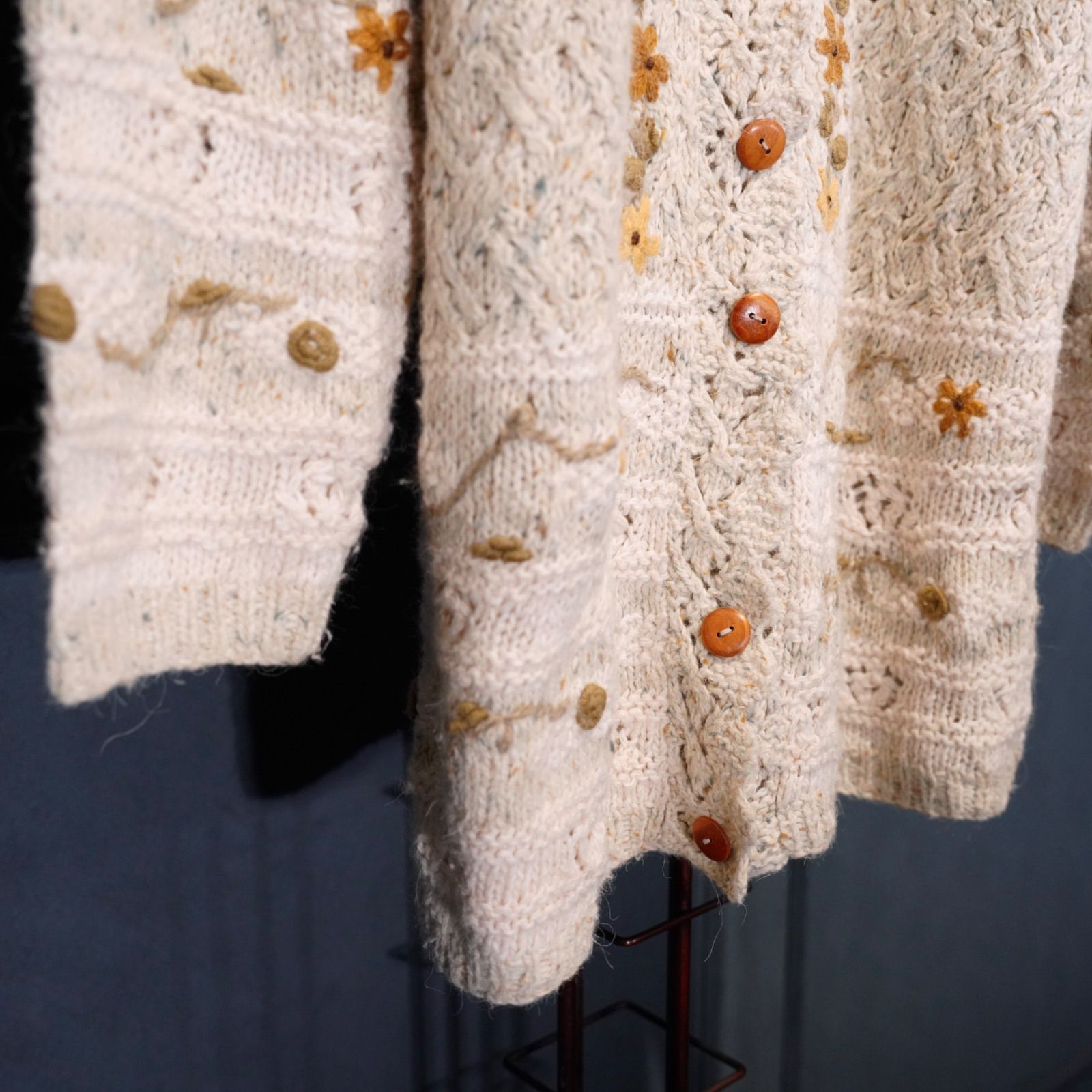 CARDIGAN アメリカ古着お花刺繍デザインラビットファーアンゴラ混ウールニットカーディガン