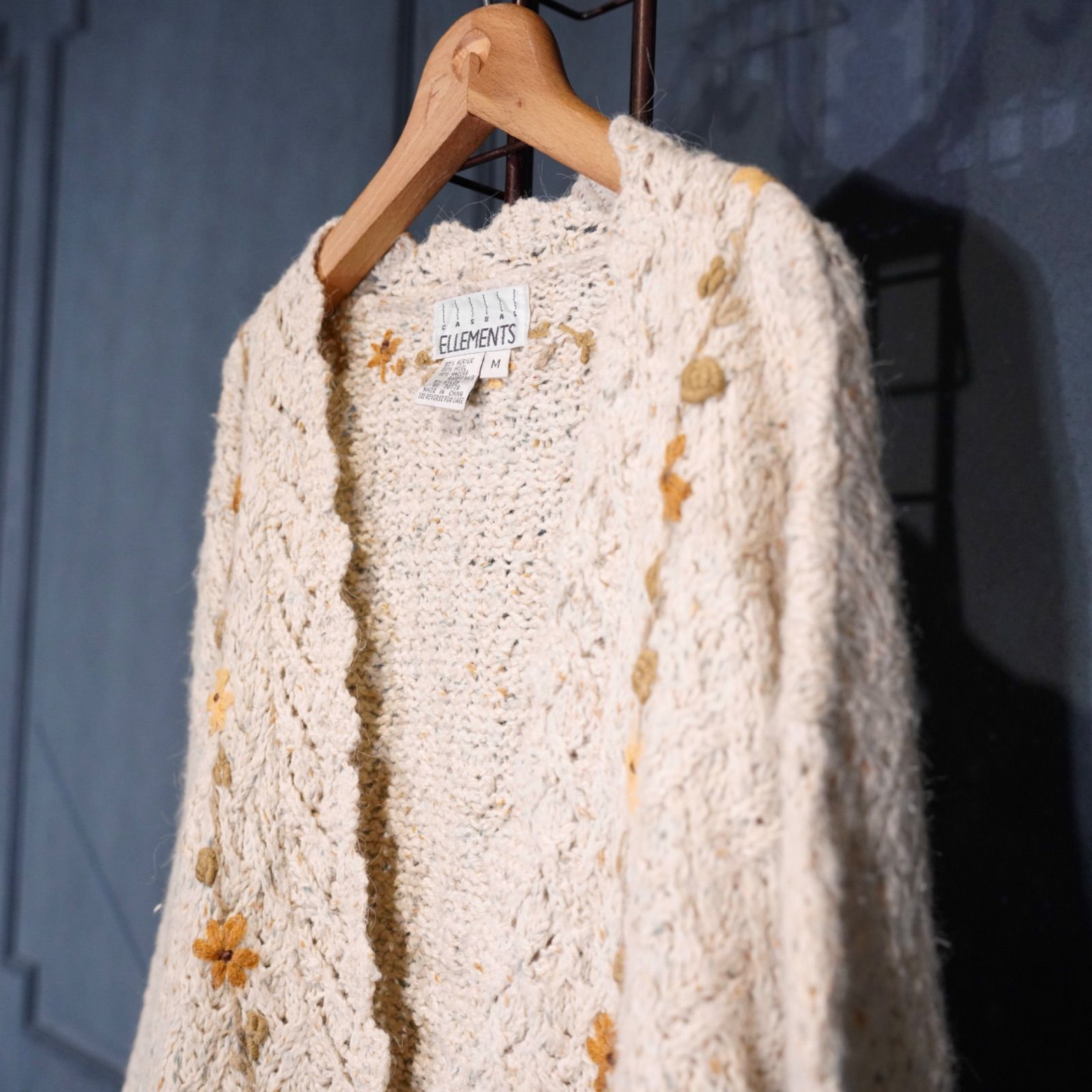 CARDIGAN アメリカ古着お花刺繍デザインラビットファーアンゴラ混ウールニットカーディガン