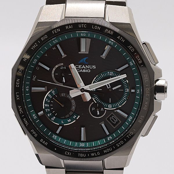 保 稼働 カシオ オシアナス OCW T 6000 A 電波ソーラー クロノグラフ 黒文字盤 メンズ腕時計 0028600 11 DKT MST