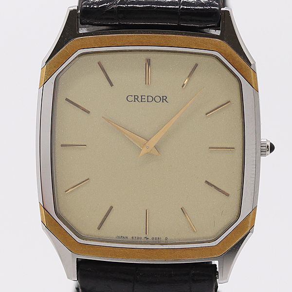 保付 稼働 セイコー クレドール 6730 5131 470050 QZ シャンパン文字盤 メンズ腕時計 0078100 12 ERT MST
