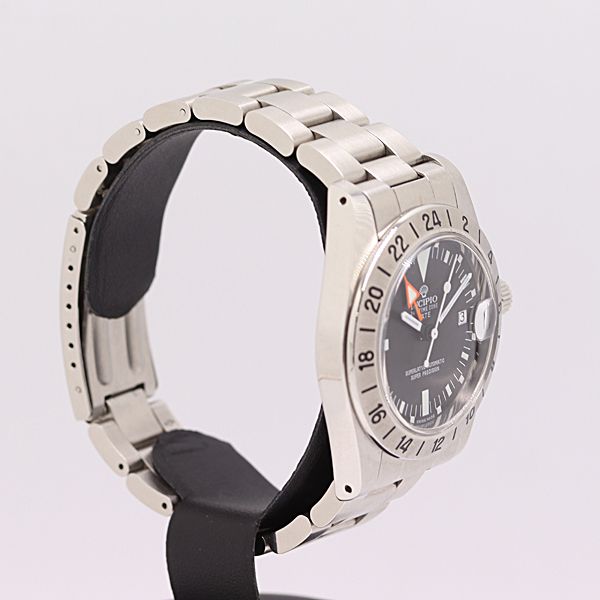 稼働 インキピオ 24 Hタイムゾーンデイト 316 L AT 自動巻き 黒文字盤 メンズ腕時計 0577500 12 NBT MTY