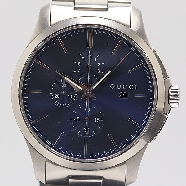保 稼働 グッチ Gタイムレス クロノグラフ 126 2 QZ ブルー文字盤 メンズ腕時計 0965300 12 DIT SMZ