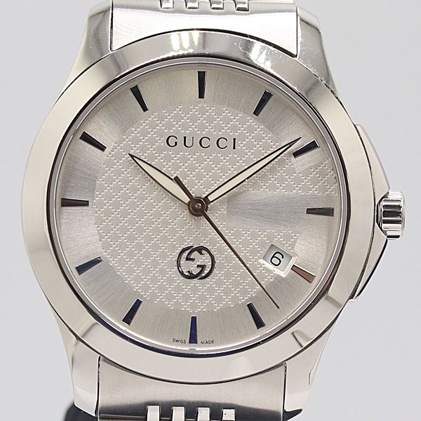 保 稼働 グッチ Gタイムレス 126.4 QZ シルバー文字盤 メンズ腕時計 8549200 12 DIT SMZ