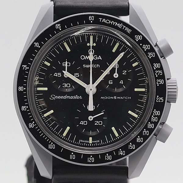 保 稼働 オメガ スウォッチ スピードマスター QZ ブラック文字盤 メンズ腕時計 2000000 12 NBG SMZ