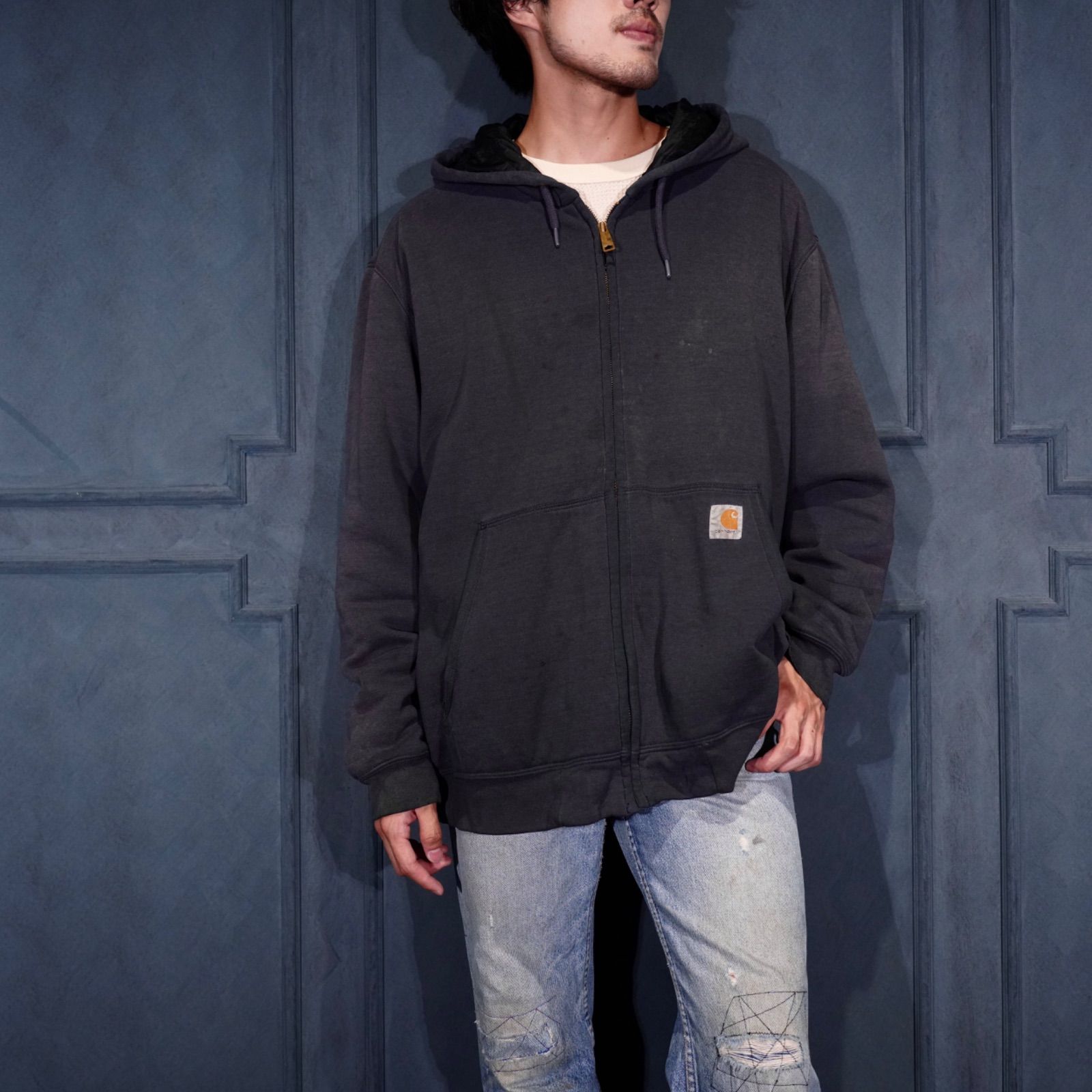 USA VINTAGE carhartt FADED DESIGN ZIP UP HOODIE アメリカ古着カーハートフェードデザインジップアップフーディ パーカー