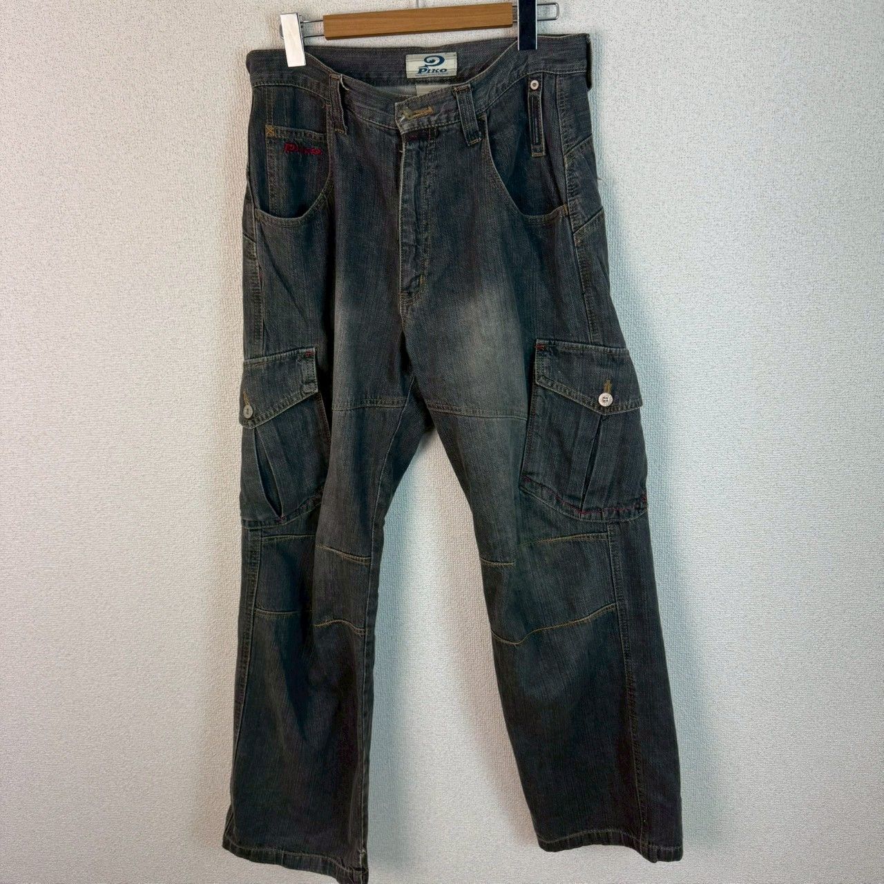 00 s Piko ピコ デニム カーゴパンツ ジーンズ ロゴ刺繍 ブラック Mサイズ メンズ 古着 ストリート Y 2 K