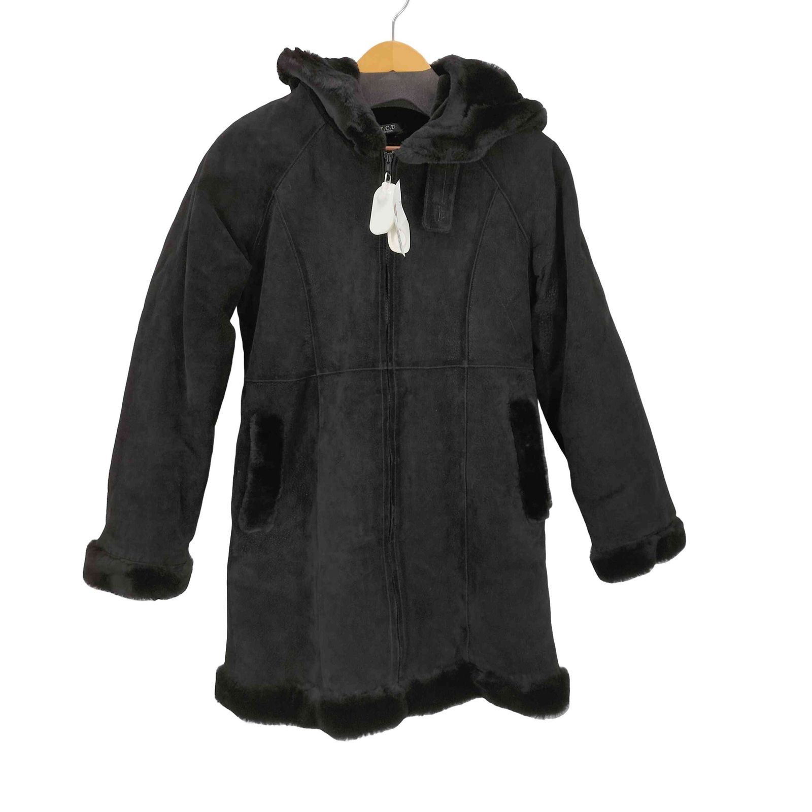 ユーズドフルギ 古着 ピッグスキン フーデッドムートンコート レディース 表記無