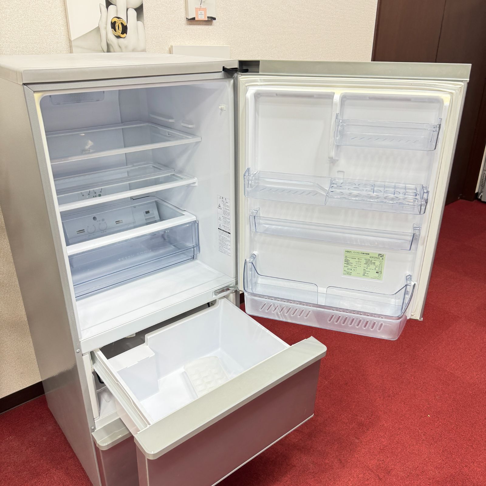 東京23区送料無料 美品アクア3ドア冷蔵庫 2018年製272L AQR-27G 洗浄 