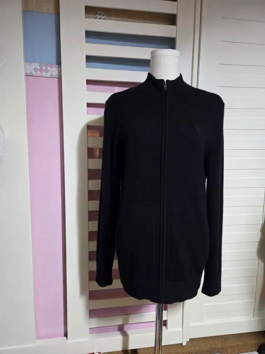 HAZZYS ブラック ニット ジップアップ カーディガン 95