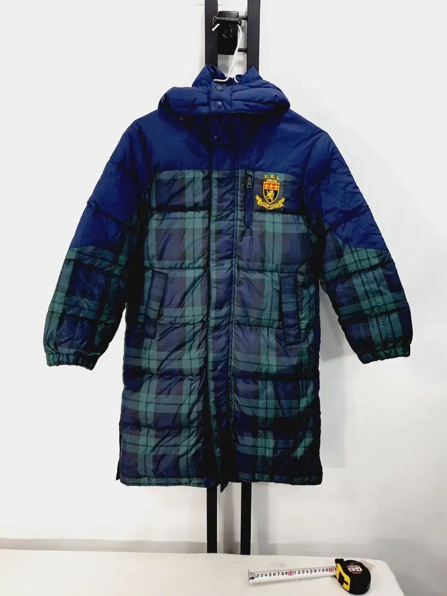 ポロラルフローレン キッズ ロングダウンジャケット タータンチェック ダウンコート ネイビー グリーン s 8 y