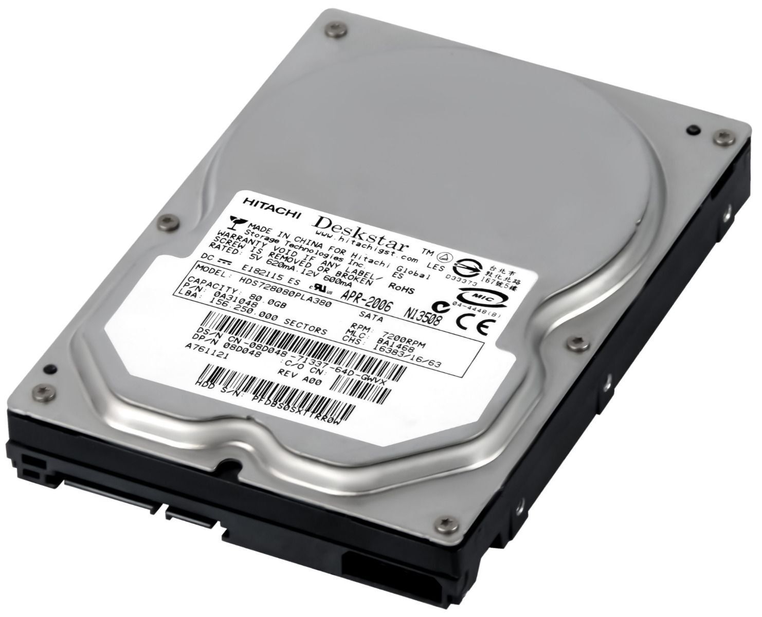 【3年保証】Hard Drive Dell 08D048 HDS728080PLA380 80GB 7200RPM 8MB SATA II 3.5 Dell Hard HDS728080PLA380 Hitachi DELL SED