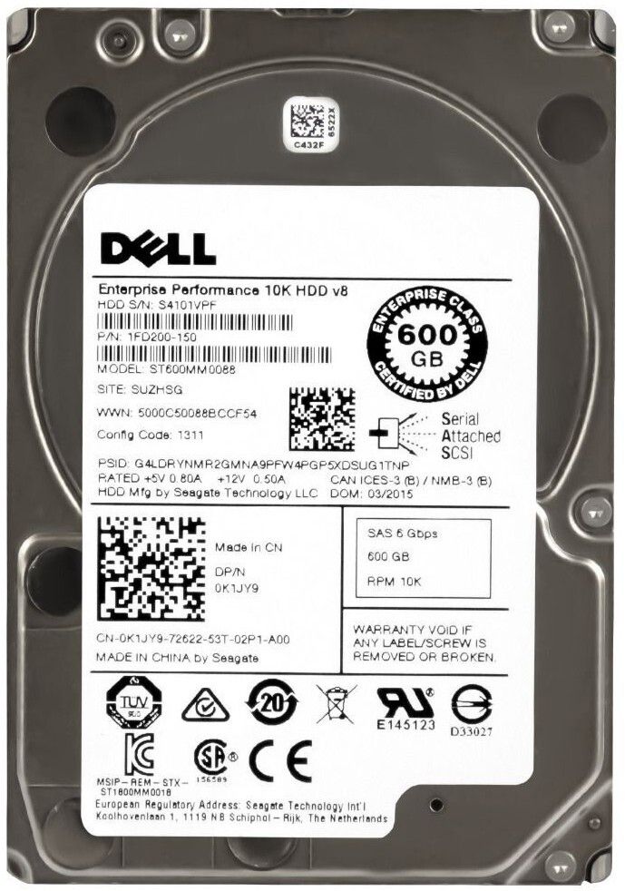 3年保証 Hard Drive Dell 0 K 1 JY 9 600 GB 128 MB SAS-2 2