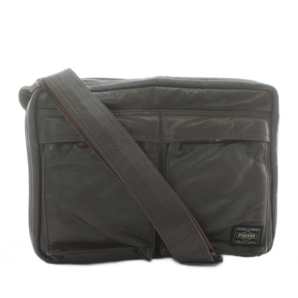 ポーター PORTER タンカー レザー TANKER LEATHER 吉田カバン ショルダーバッグ ロゴ 茶色 ブラウン XZ GY 18