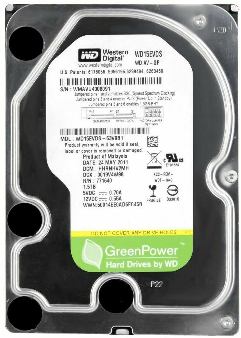 3年保証 Hard Drive WD AV-GP 1.5 TB SATA II 32 MB Cache 3 Gbps 7200 RPM