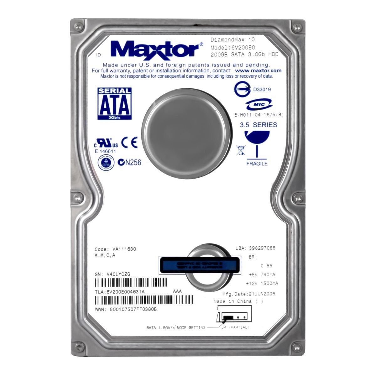 3年保証 Hard Drive MAXTOR 10 6 V 200 E 0 GB 7200 RPM 8 MB SATA II 3 5