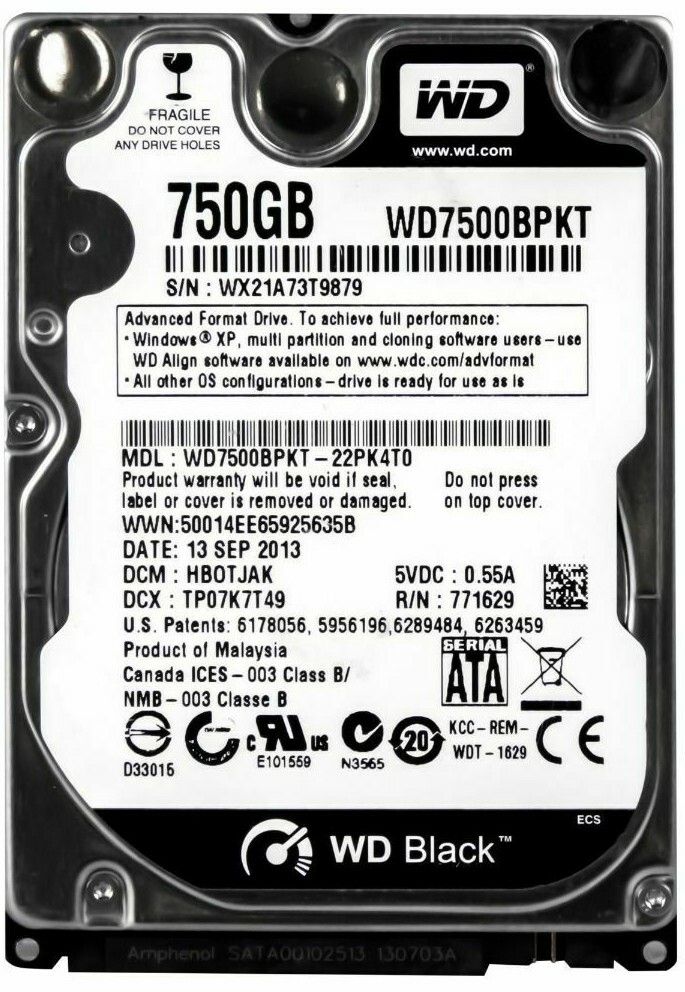 3年保証 Hard Drive WD Scorpio Black 750 GB 7200 RPM 16 MB Cache SATA