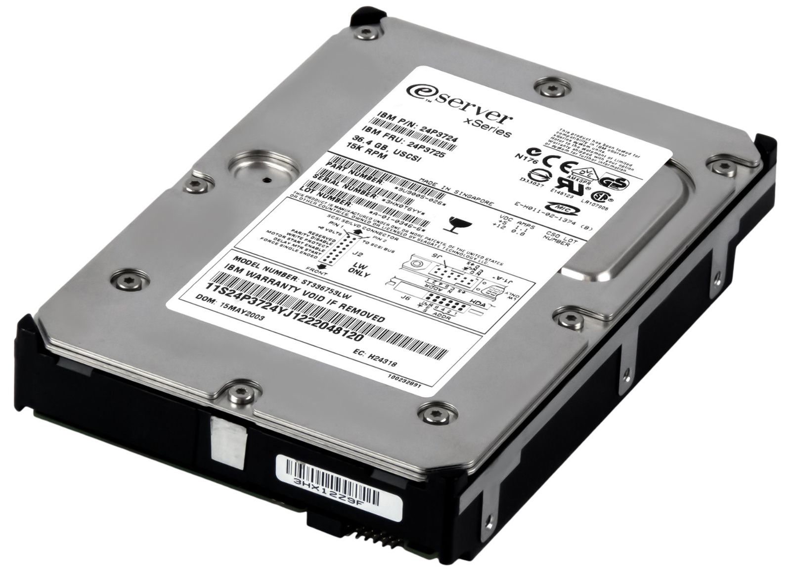 3年保証 Hard Drive IBM 24 P 3725 3724 36 4 GB 15 K SCSI U 320 3 5