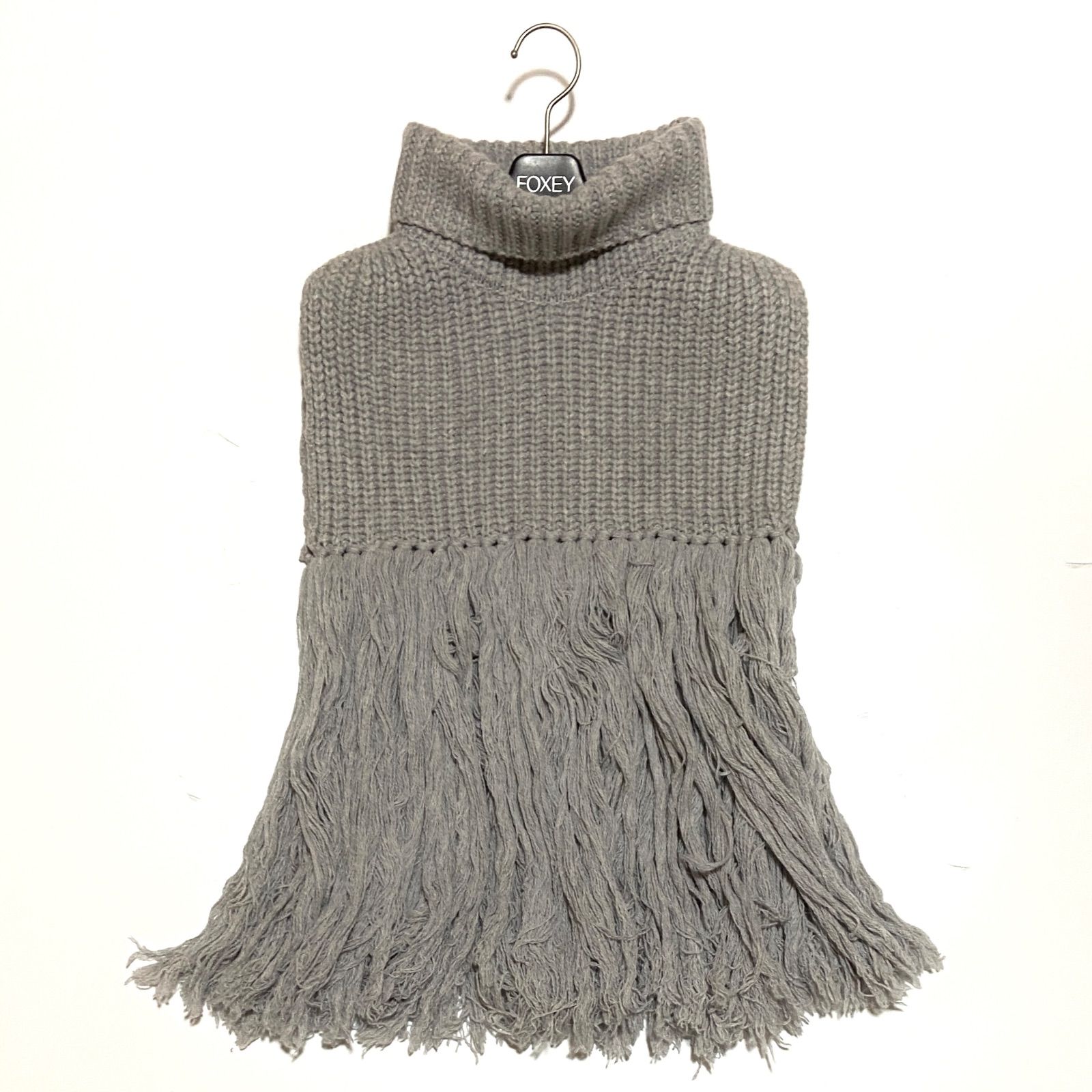 HYKE ハイク ニットベスト フリンジ タートルネック ウール Wool 100％ グレー フリー