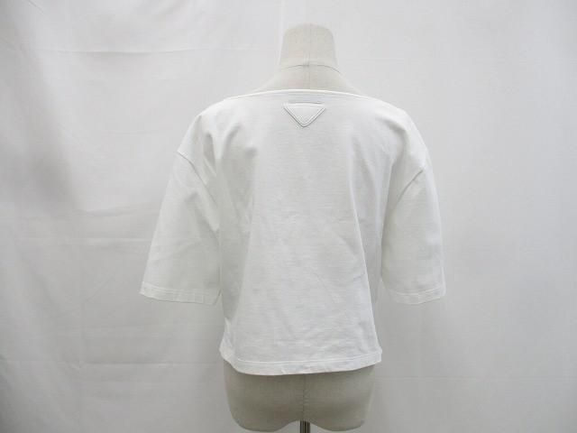 プラダ PRADA エンボスロゴTシャツ 半袖 クロップド丈 S ホワイト 白 レディース