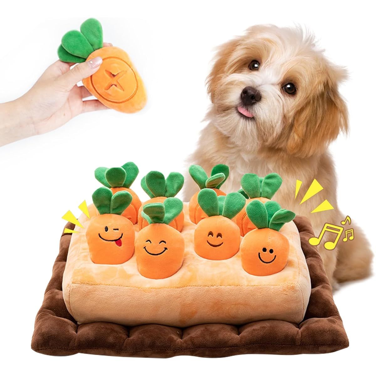 知育玩具 犬用ノーズワークパズル おやつ隠し 噛み耐性プラスチック製 知能訓練 嗅覚訓練 ストレス解消 留守番対策 8段階レベル調整 にんじん畑