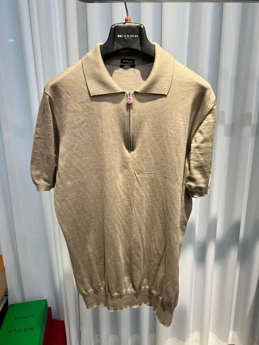 52 Kiton キートン ニット ジッパー ポロ 半袖Tシャツ ベージュ
