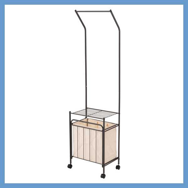 ランドリーハンガーラック 取り出し な開閉式バスケット付き W 44 D 30 5 H 163 cm キャスター付き No 62 ダークグレー